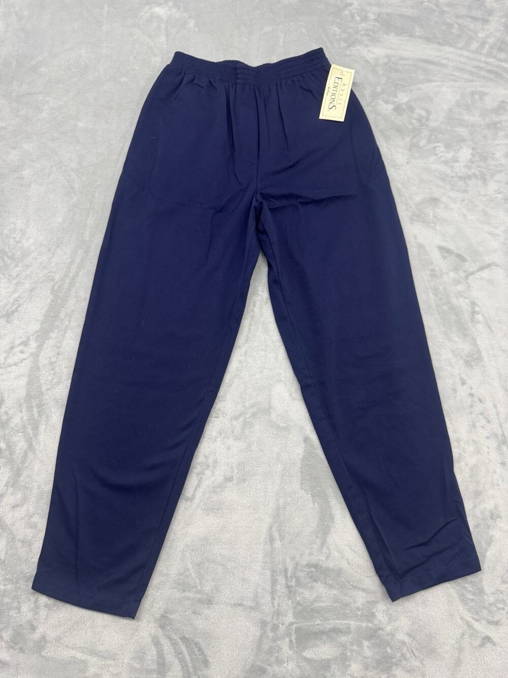 New Basic Editions Pants Size M Navy Blue Elastic Waist Casual